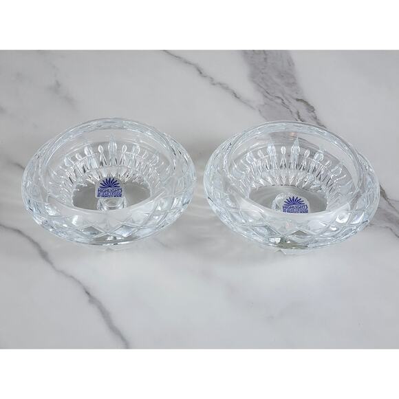 Princess House Candle Holder 4 1/2" Highlights Clear Lead Crystal Reversible x2 - Picture 2 of 15